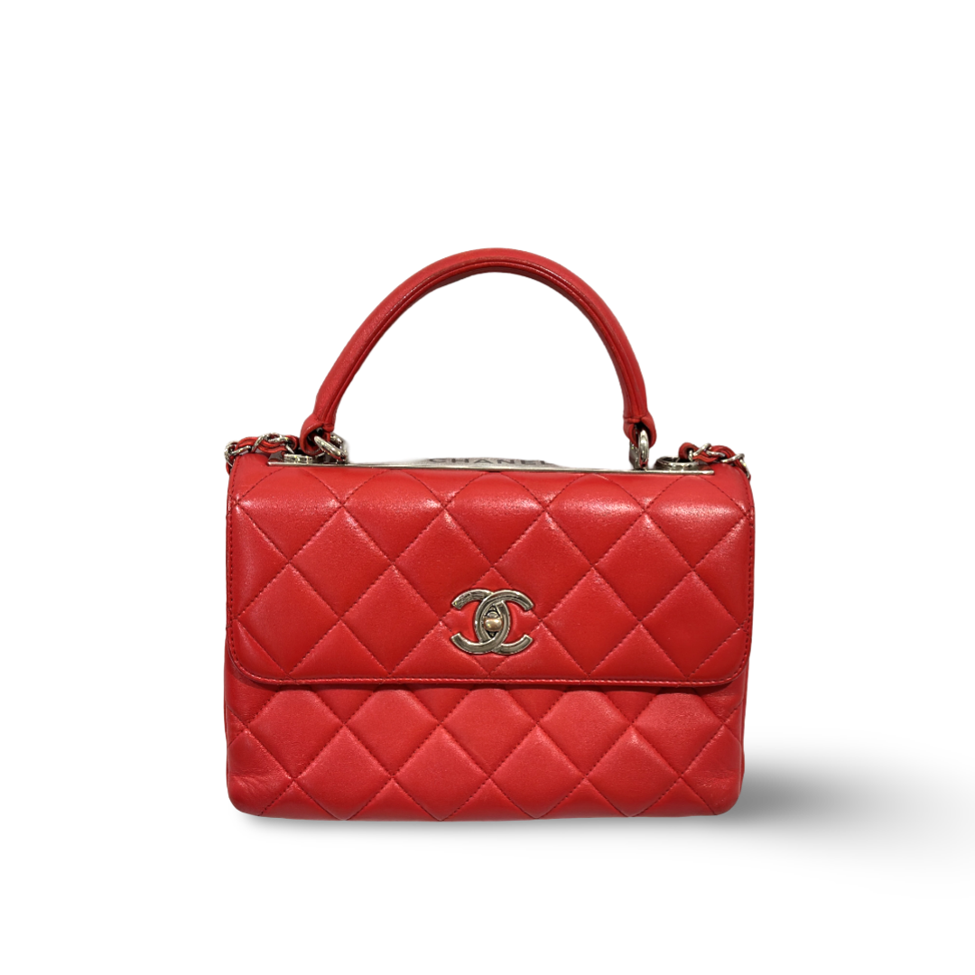 Chanel Classic Lambskin Quilted Small Trendy CC Flap Dual Handle Bag Red