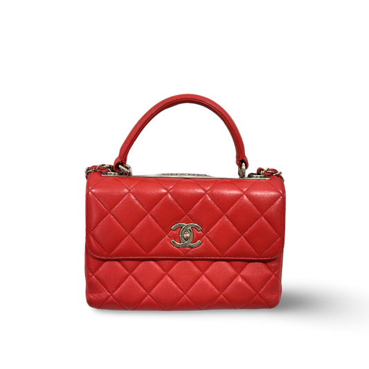 Chanel Classic Lambskin Quilted Small Trendy CC Flap Dual Handle Bag Red