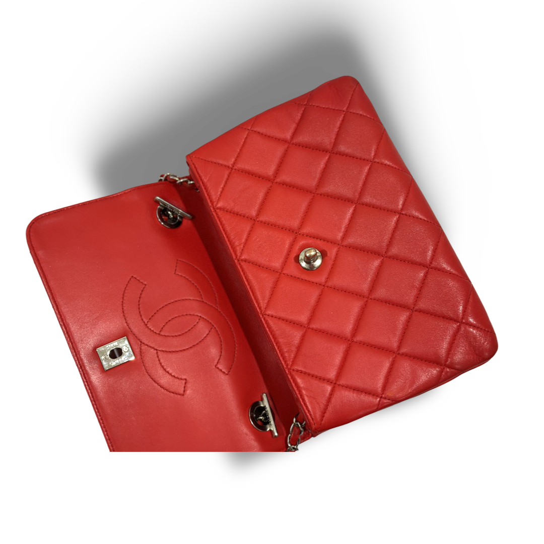 Chanel Classic Lambskin Quilted Small Trendy CC Flap Dual Handle Bag Red