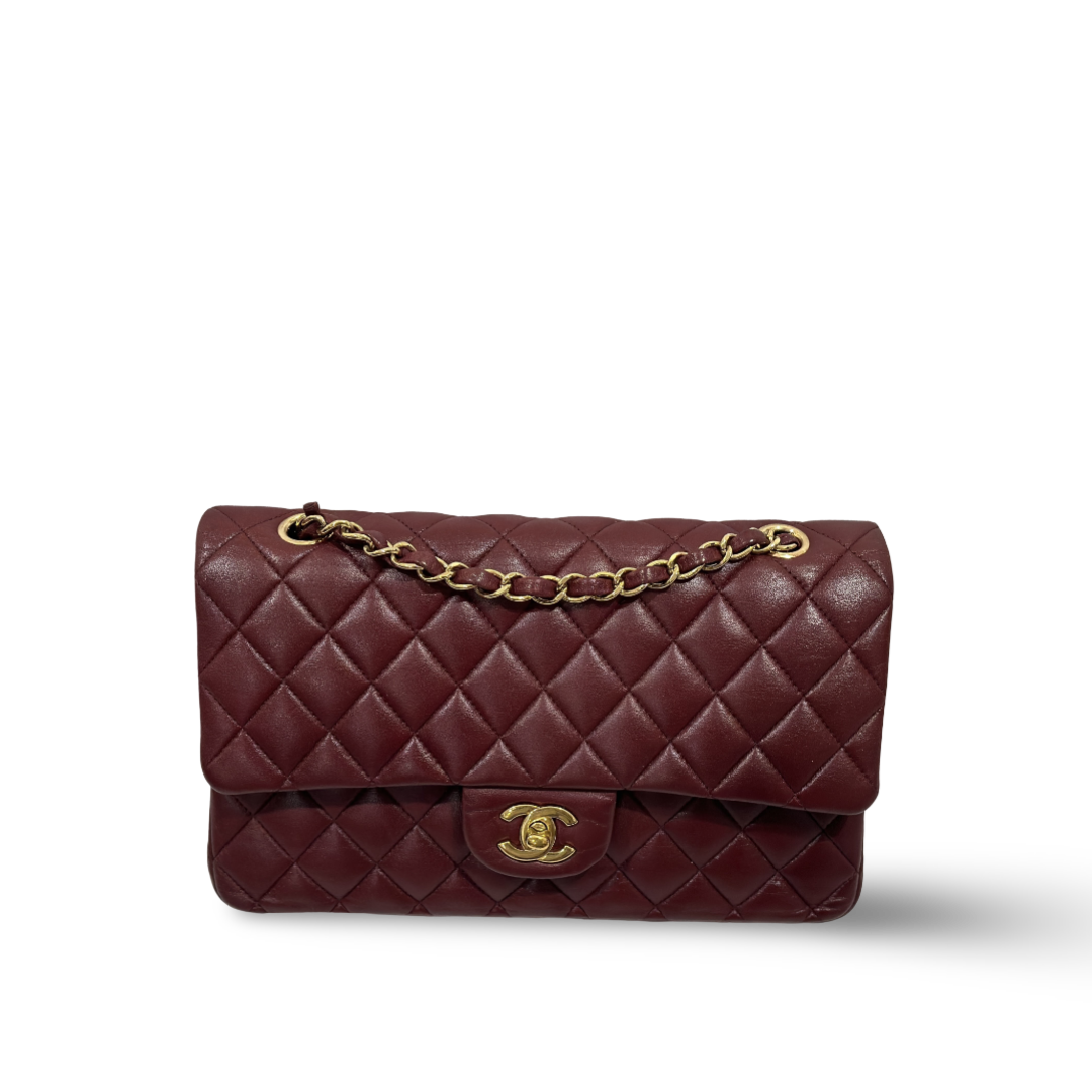 Chanel Classic Lambskin Quilted Medium Double Flap Wine Red