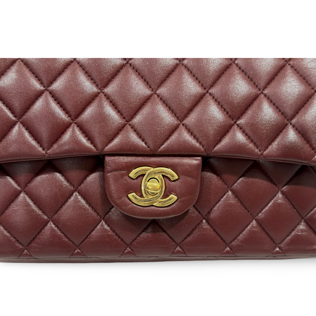 Chanel Classic Lambskin Quilted Medium Double Flap Wine Red