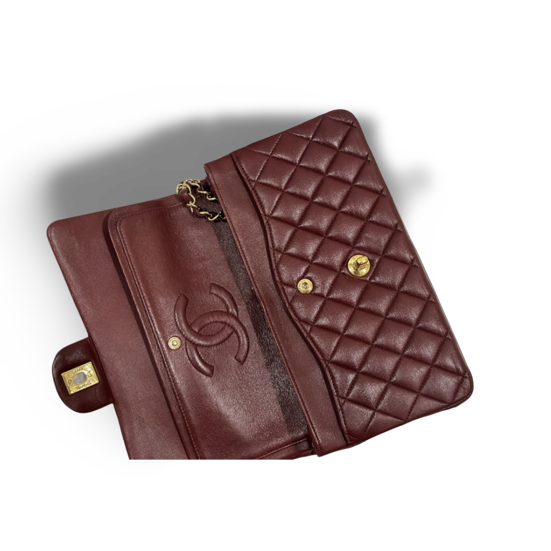 Chanel Classic Lambskin Quilted Medium Double Flap Wine Red