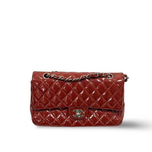 Chanel Classic Patent Quilted Medium Double Flap Wine Red