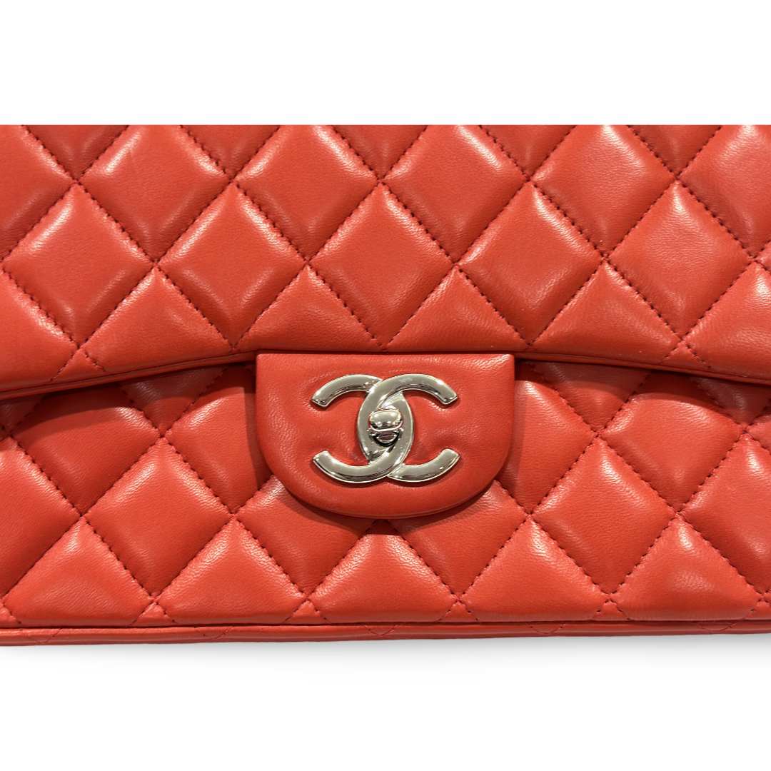 Chanel Classic Lambskin Quilted Maxi Double Flap Orange Red