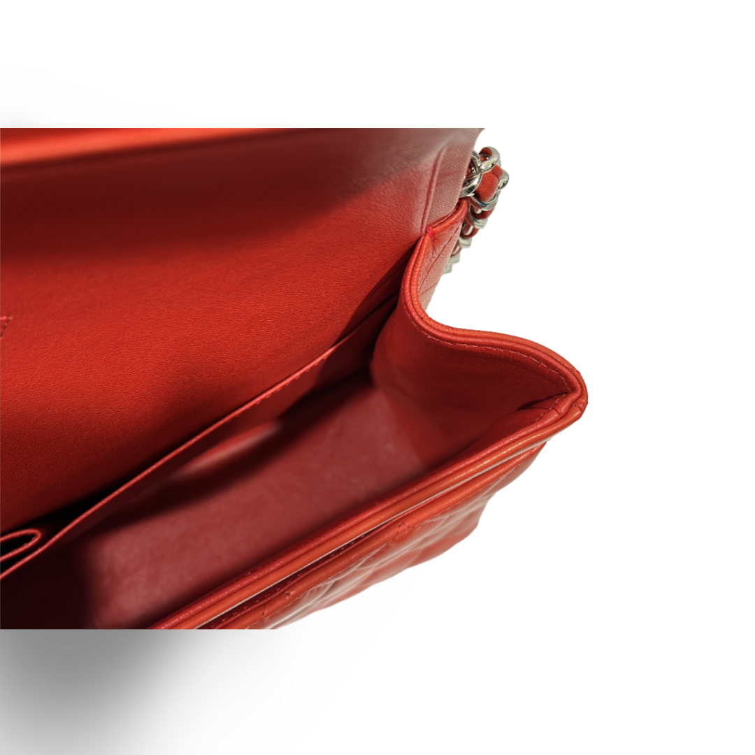 Chanel Classic Lambskin Quilted Maxi Double Flap Orange Red