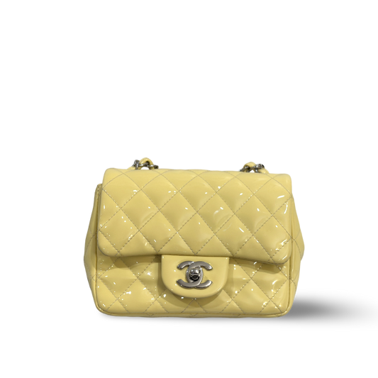 Chanel Classic Patent Quilted Mini Square Single Flap Light Yellow