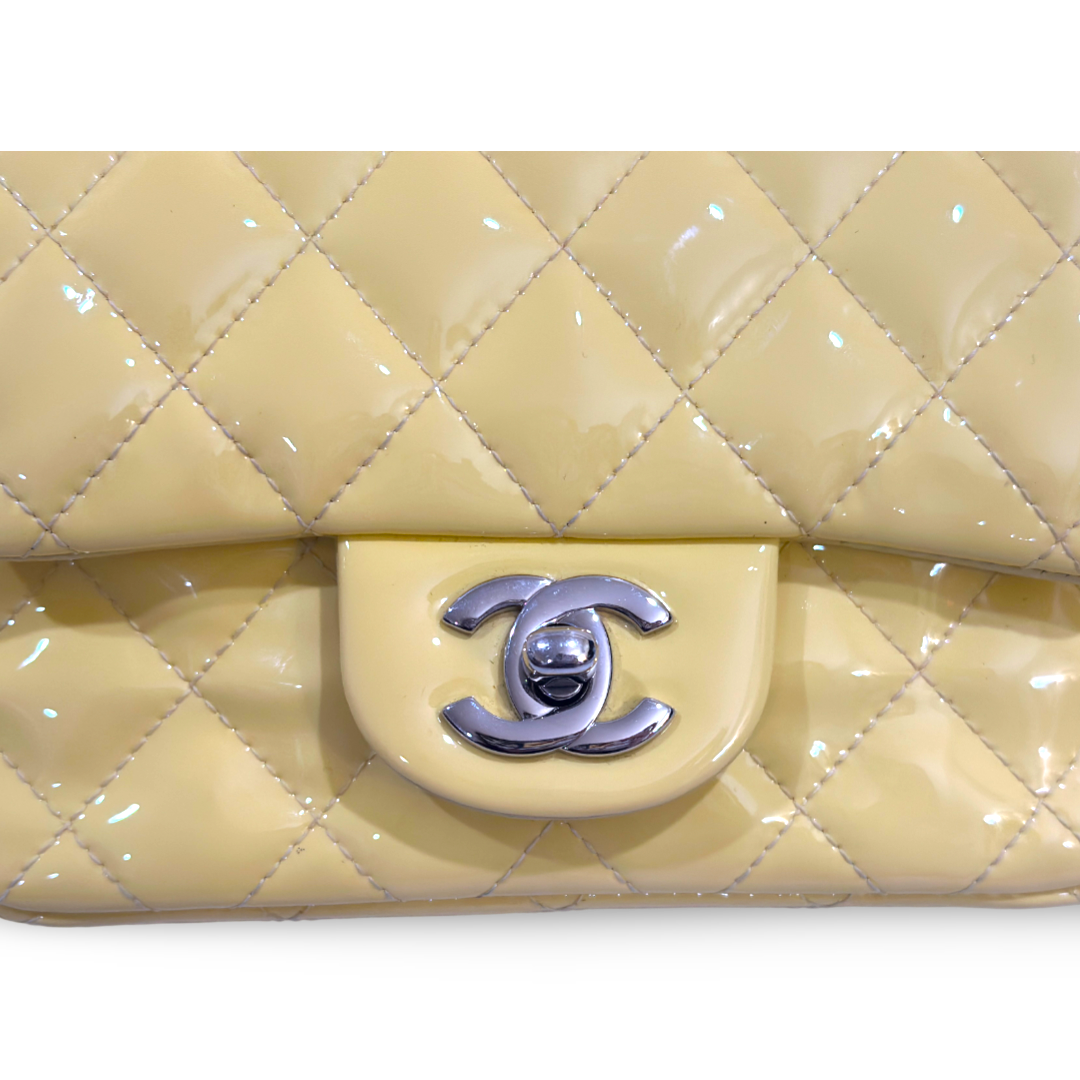 Chanel Classic Patent Quilted Mini Square Single Flap Light Yellow