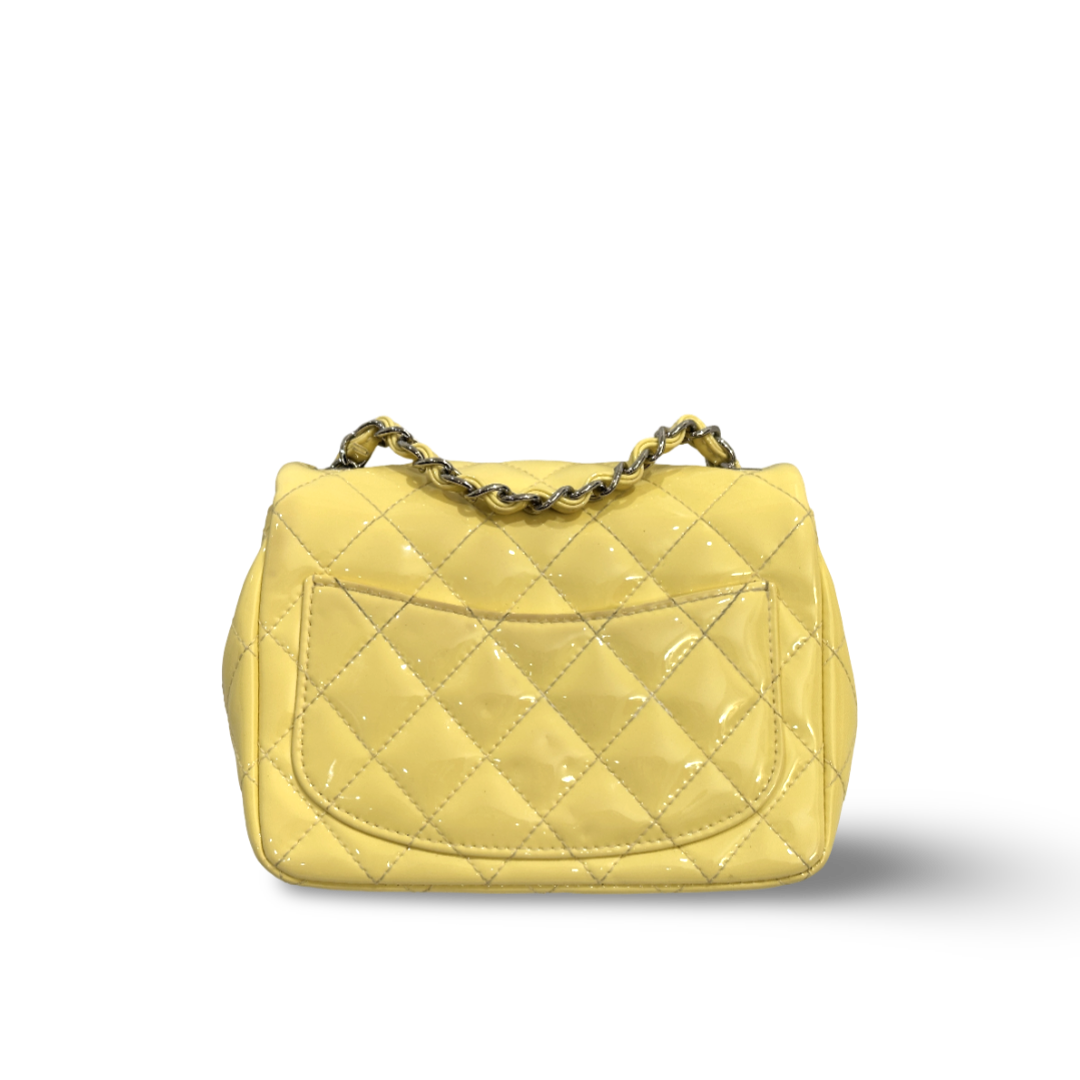 Chanel Classic Patent Quilted Mini Square Single Flap Light Yellow