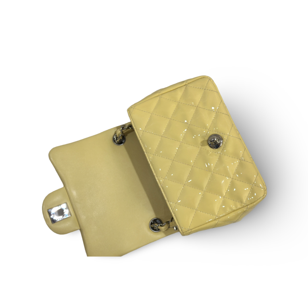 Chanel Classic Patent Quilted Mini Square Single Flap Light Yellow