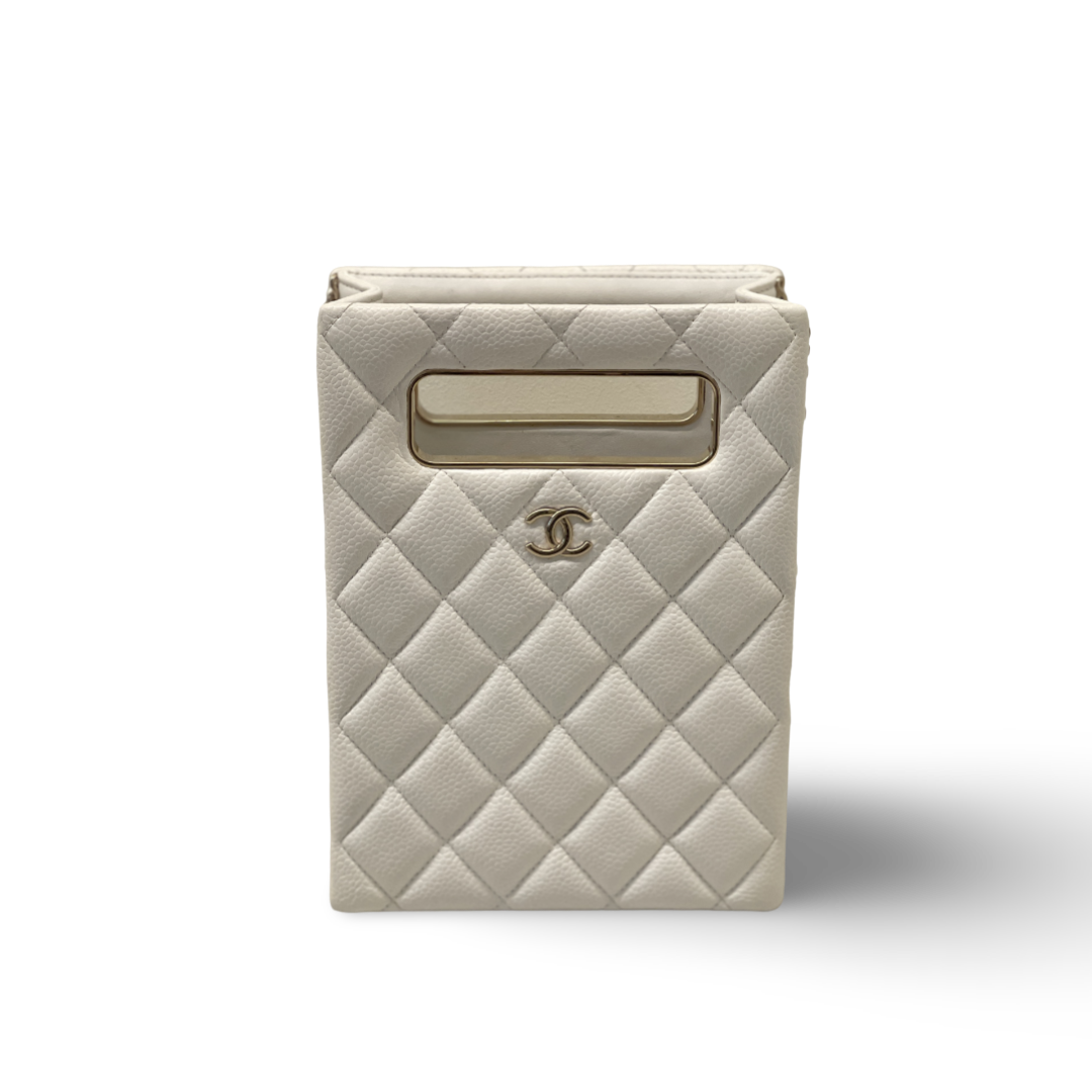 Chanel Caviar Quilted Evening Box Bag White