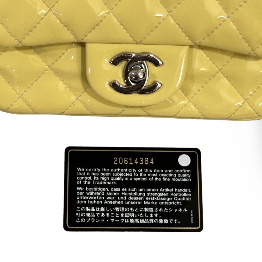 Chanel Classic Patent Quilted Mini Square Single Flap Light Yellow