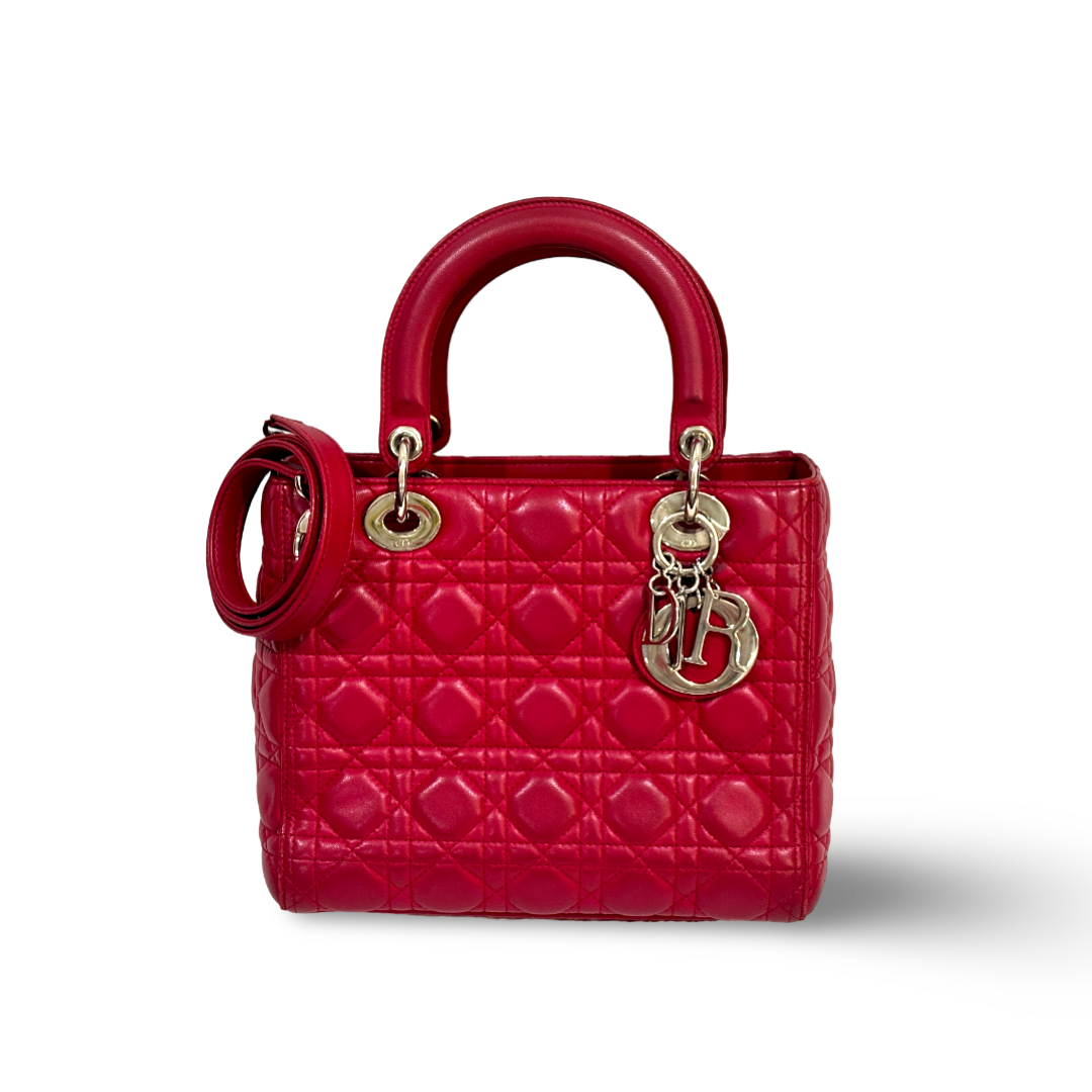 Dior Cannage Lambskin Medium Lady Bag Red