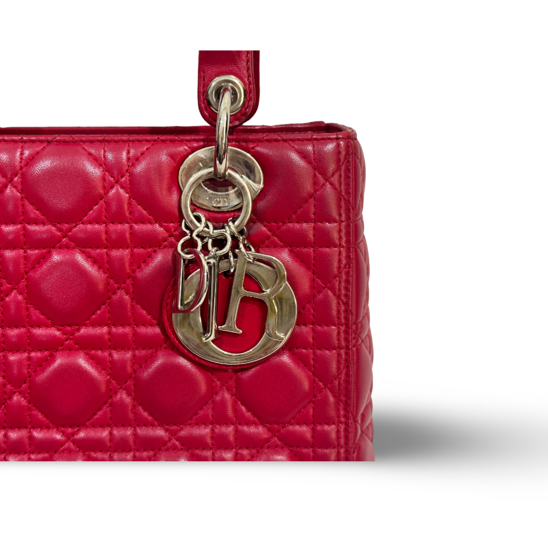 Dior Cannage Lambskin Medium Lady Bag Red