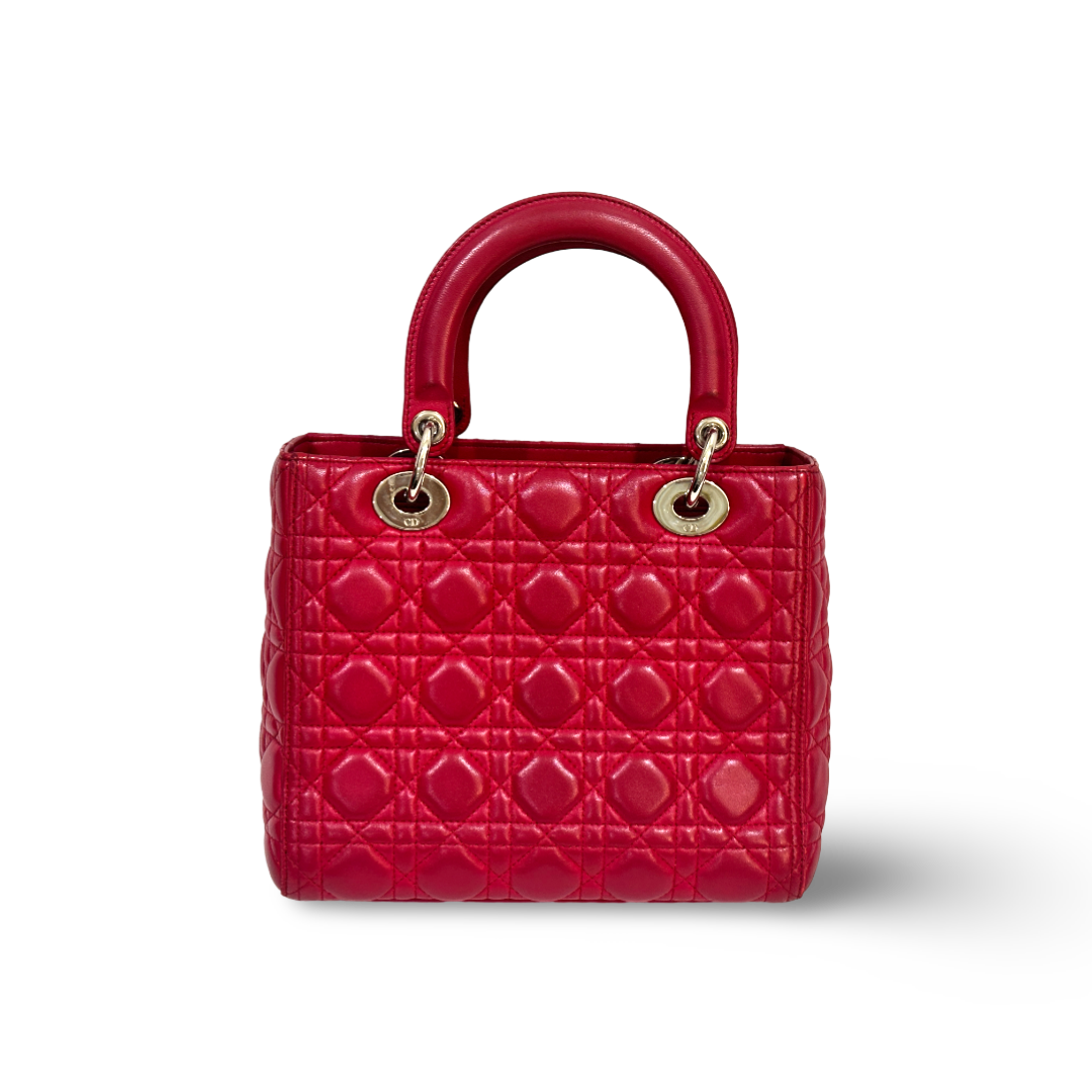 Dior Cannage Lambskin Medium Lady Bag Red