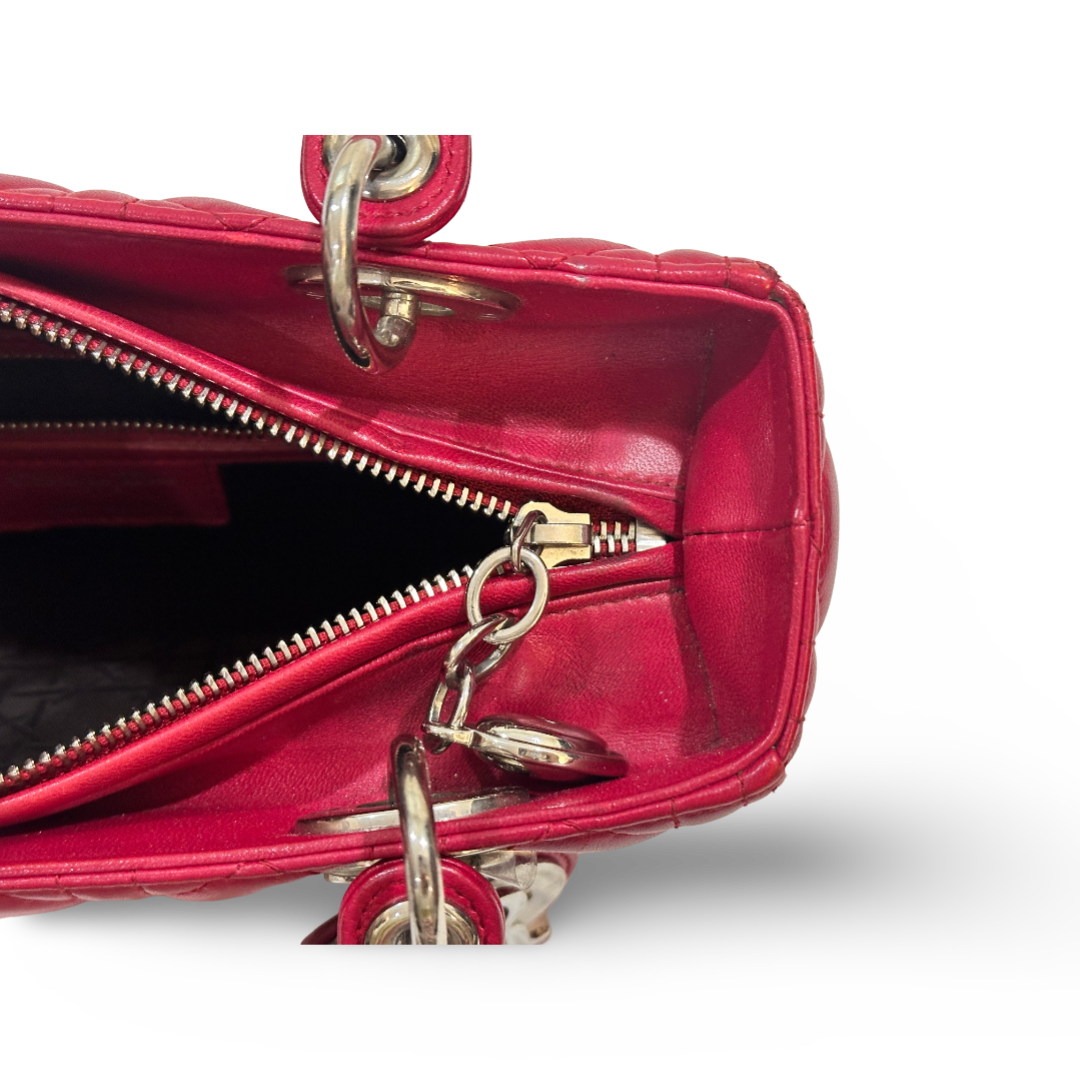 Dior Cannage Lambskin Medium Lady Bag Red