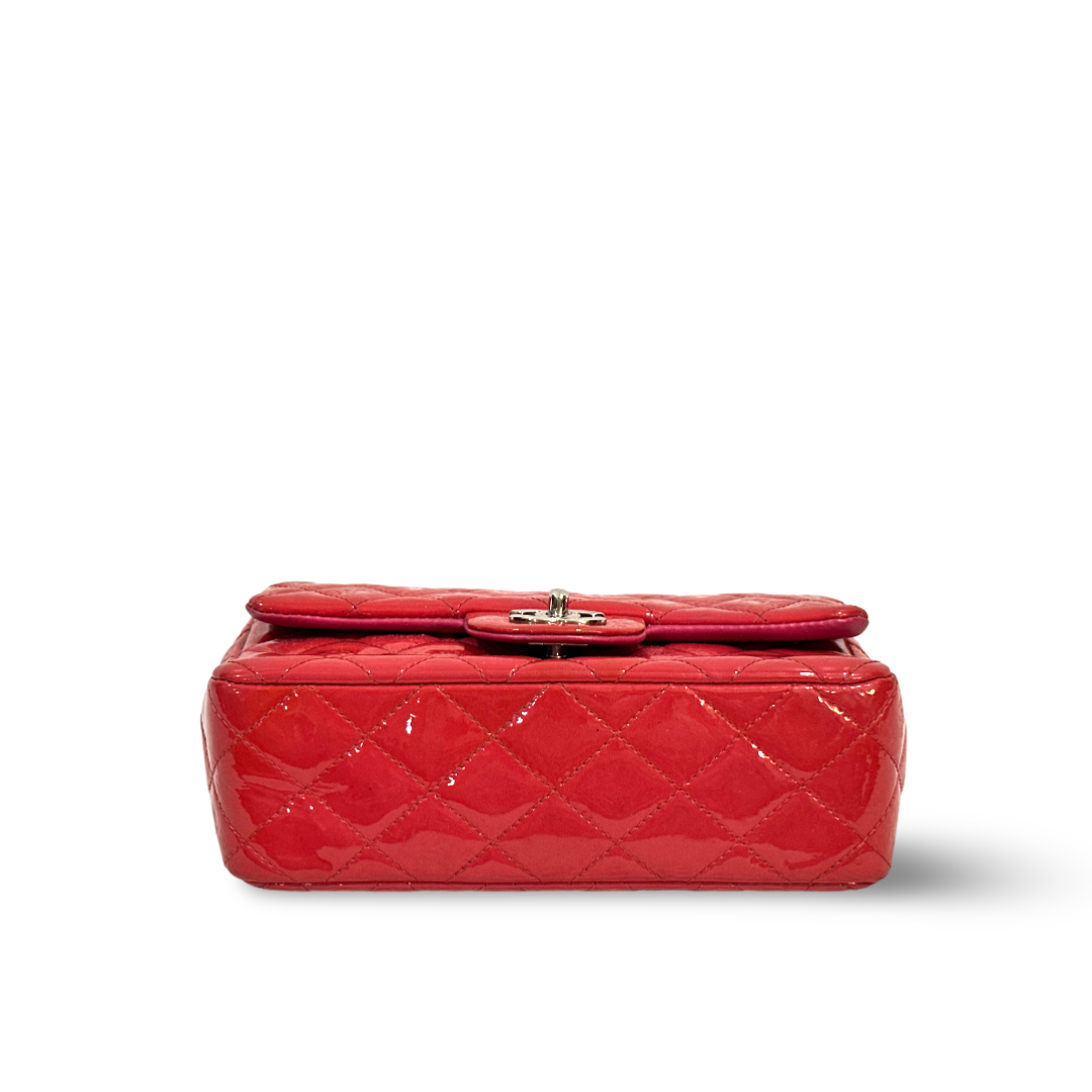 Chanel Classic Patent Quilted Mini Rectangular Single Flap Peach Pink