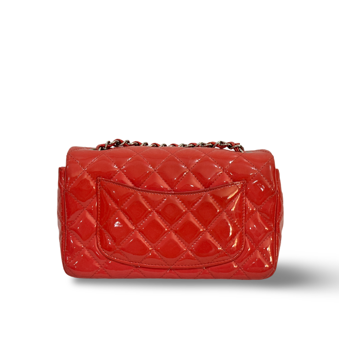 Chanel Classic Patent Quilted Mini Rectangular Single Flap Peach Pink