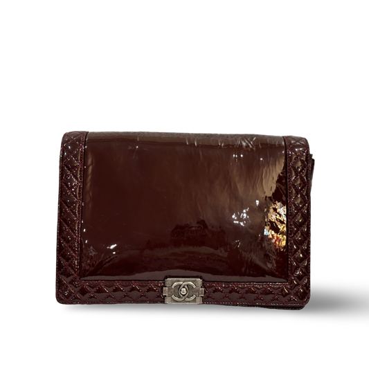 Chanel Patent Quilted Large Reverso Boy Flap Burgundy