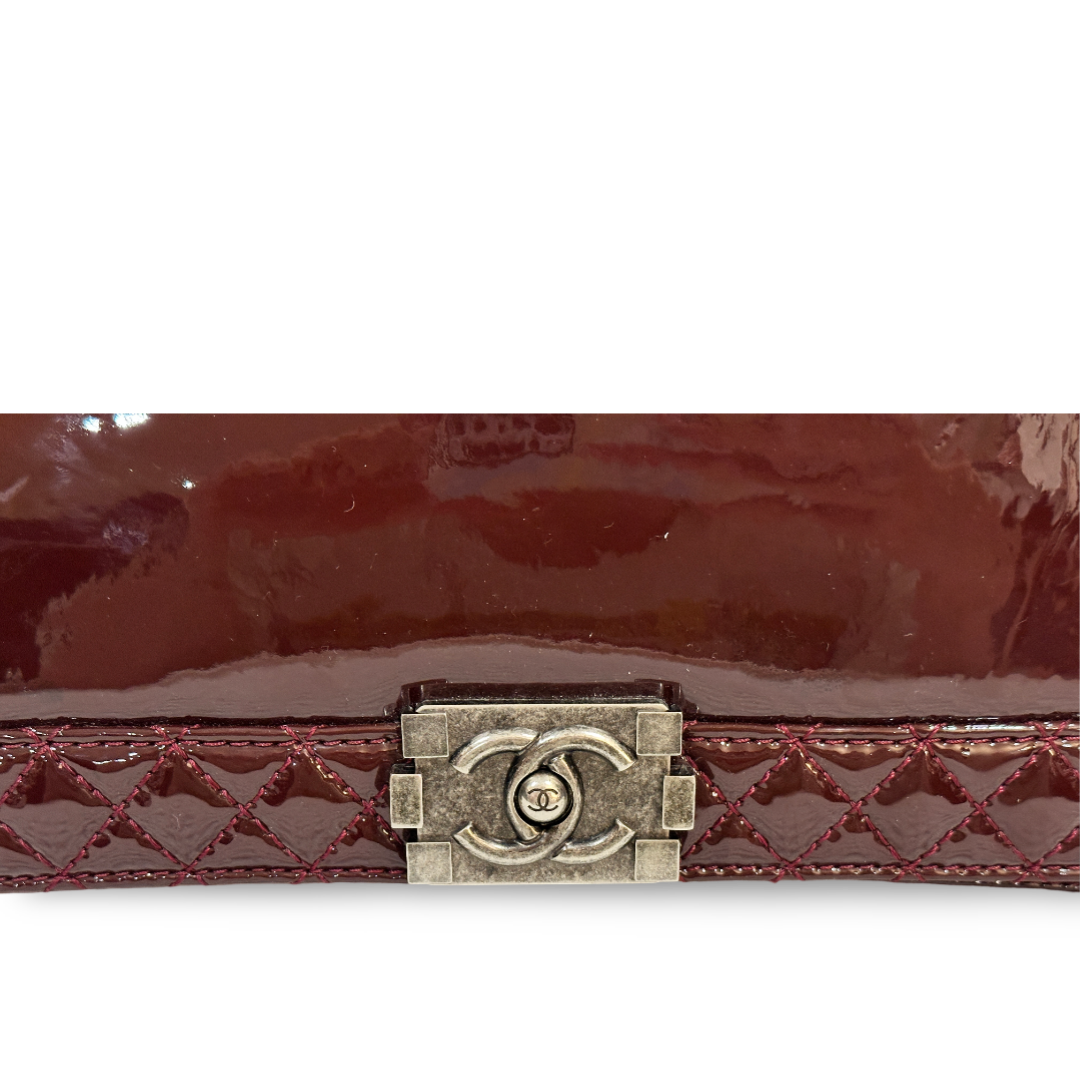 Chanel Patent Quilted Large Reverso Boy Flap Burgundy
