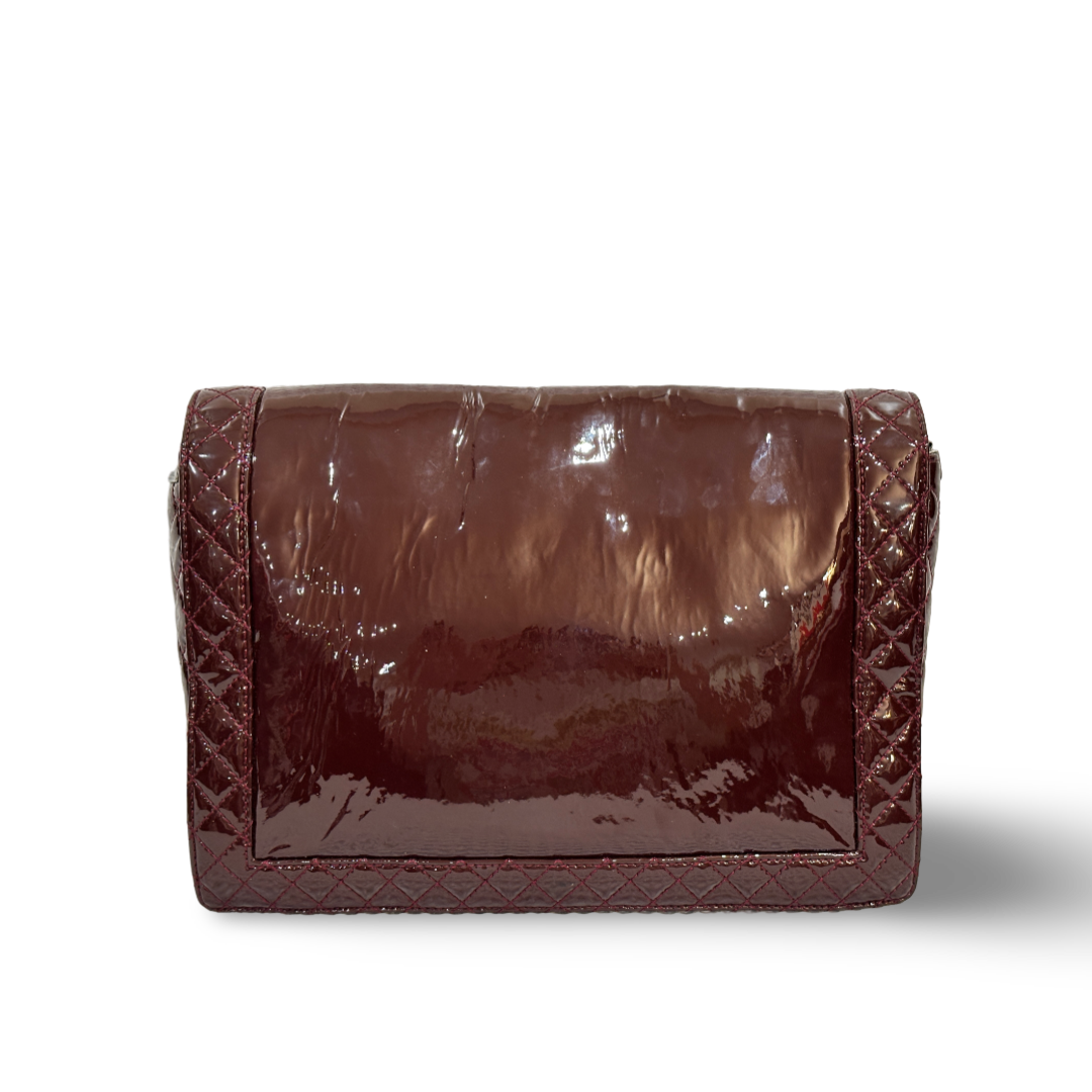 Chanel Patent Quilted Large Reverso Boy Flap Burgundy