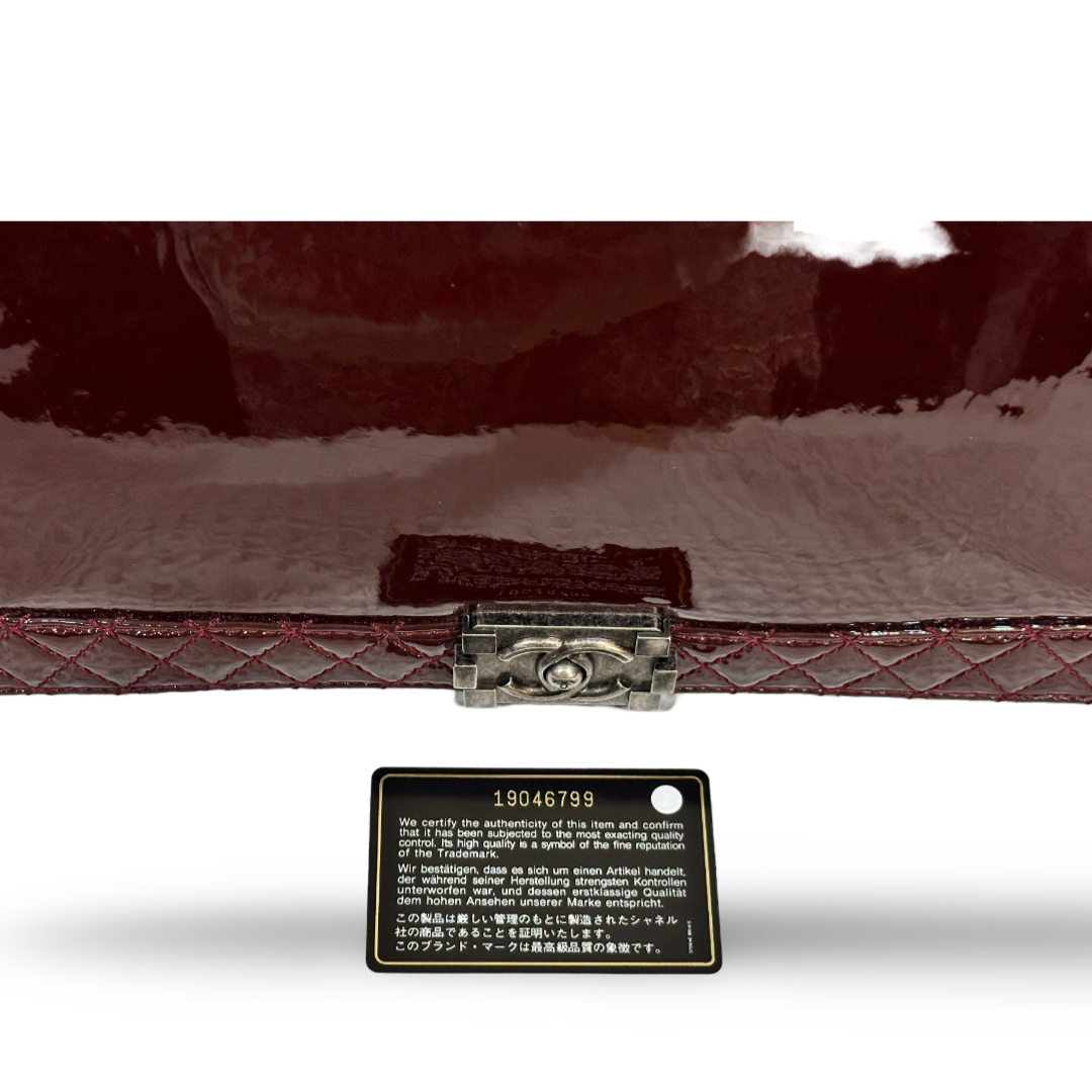 Chanel Patent Quilted Large Reverso Boy Flap Burgundy