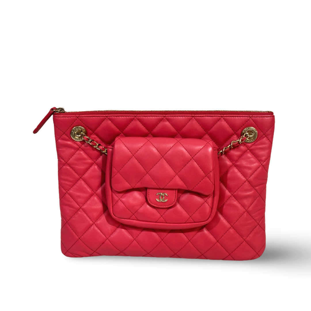 Chanel Classic Lambskin Medium Double Clutch Pink