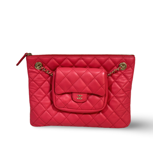 Chanel Classic Lambskin Medium Double Clutch Pink