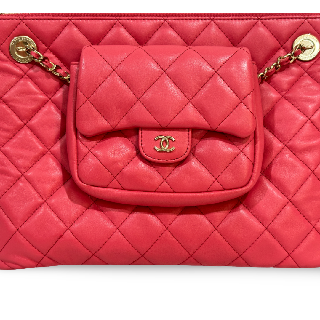 Chanel Classic Lambskin Medium Double Clutch Pink