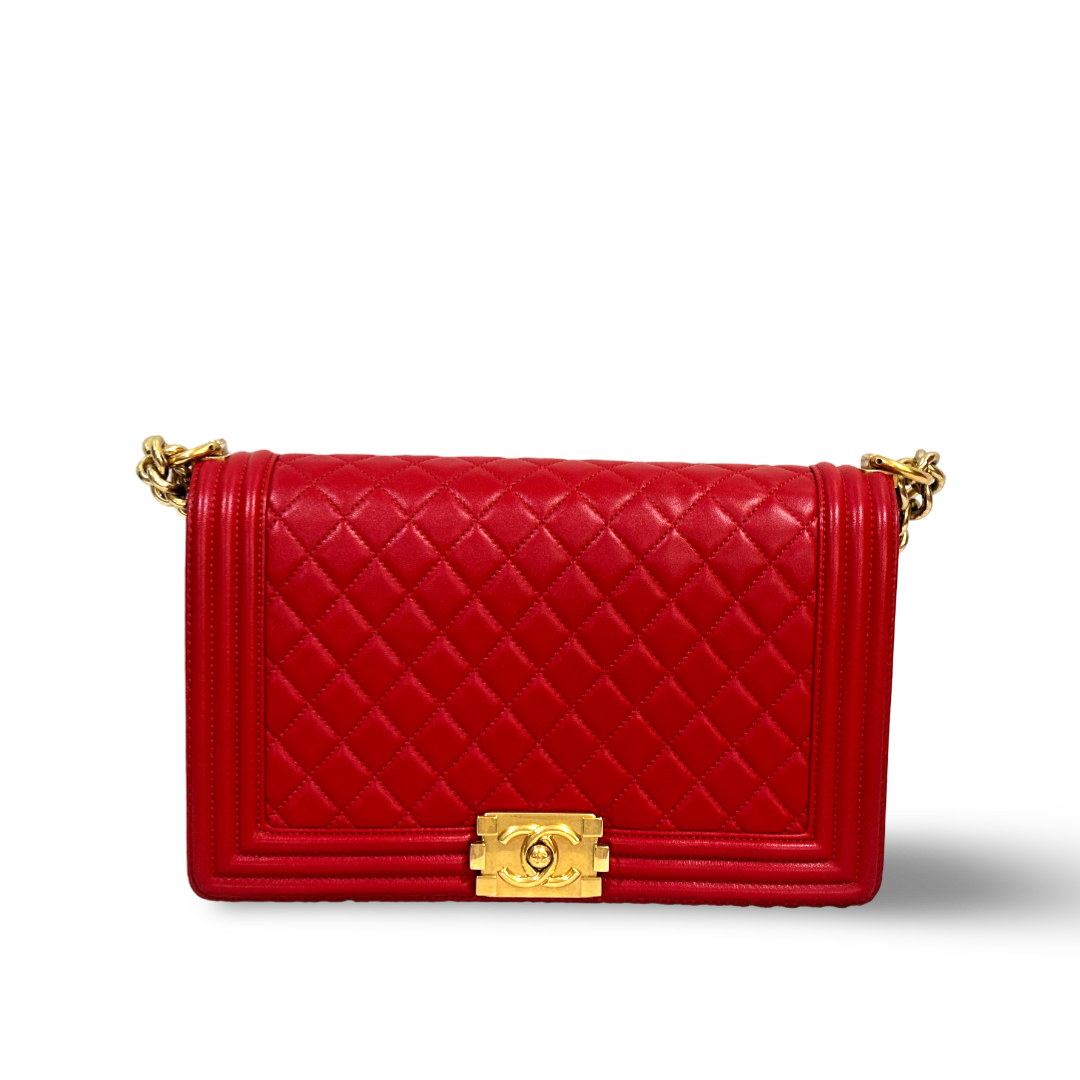 Chanel Classic Lambskin New Medium Boy Bag Red