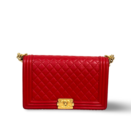 Chanel Classic Lambskin New Medium Boy Bag Red