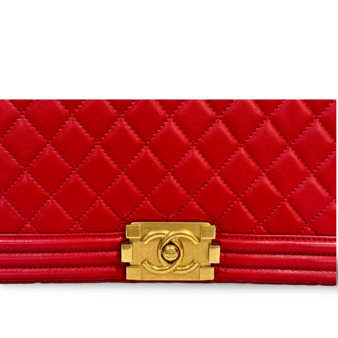Chanel Classic Lambskin New Medium Boy Bag Red
