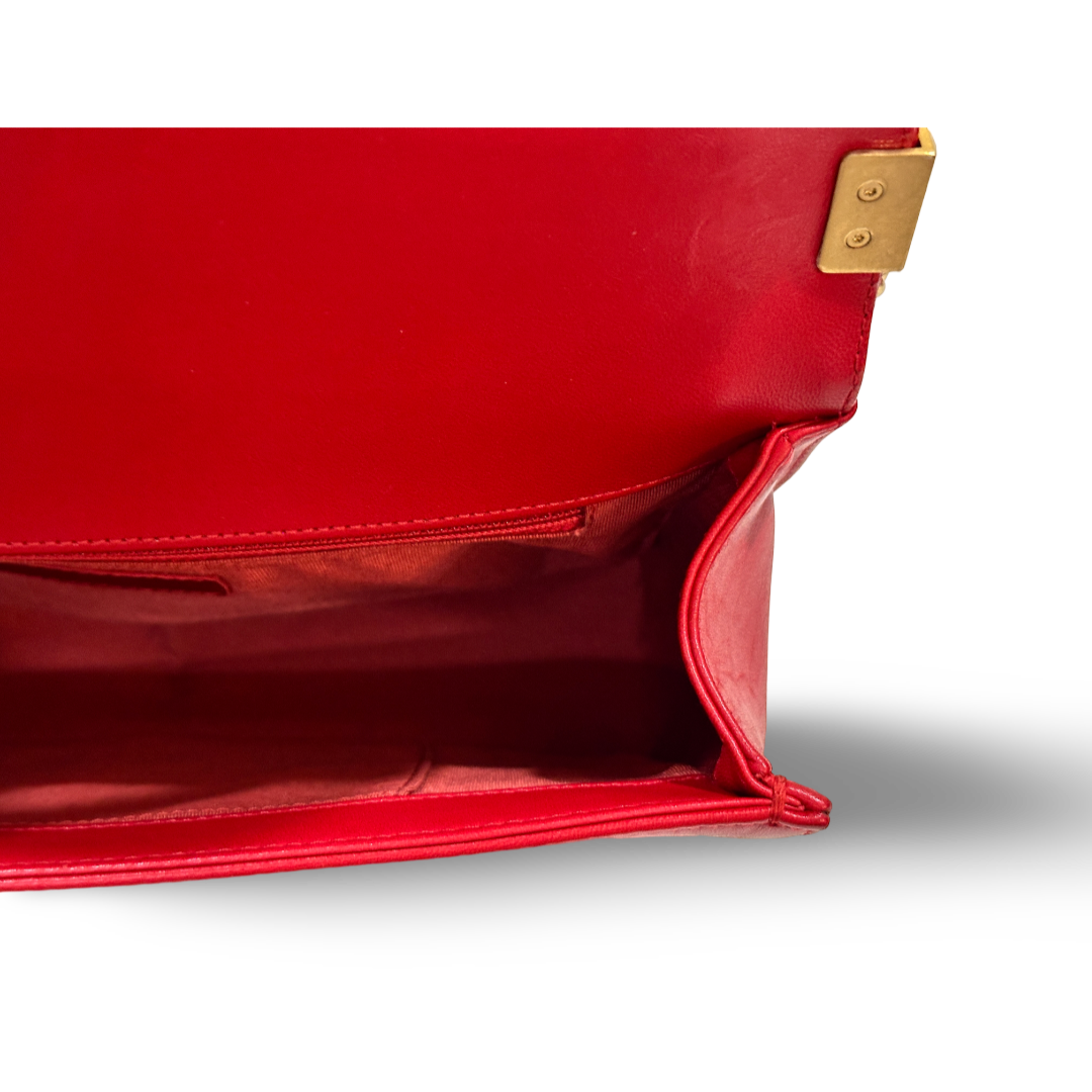 Chanel Classic Lambskin New Medium Boy Bag Red