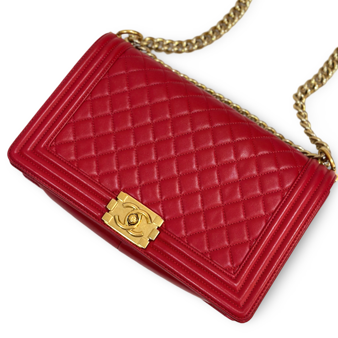 Chanel Classic Lambskin New Medium Boy Bag Red