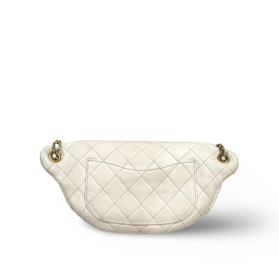 Chanel Lambskin Quilted All About Chains Waist Belt Bag White
