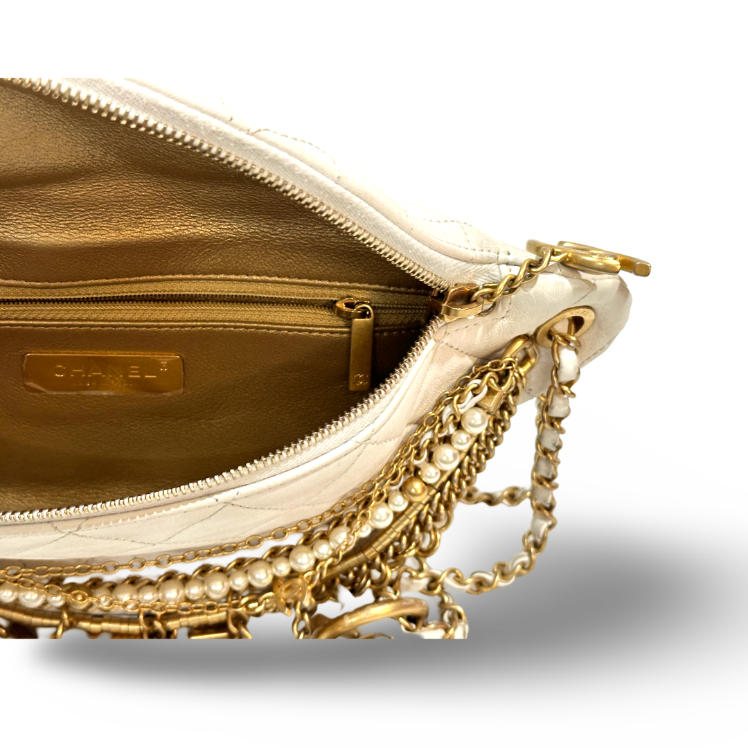 Chanel Lambskin Quilted All About Chains Waist Belt Bag White
