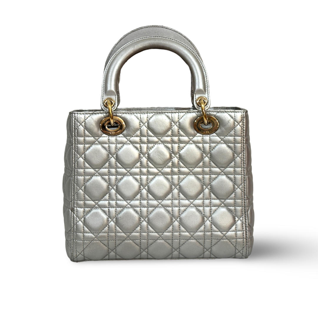 Dior Cannage Lambskin Medium Lady Bag Silver