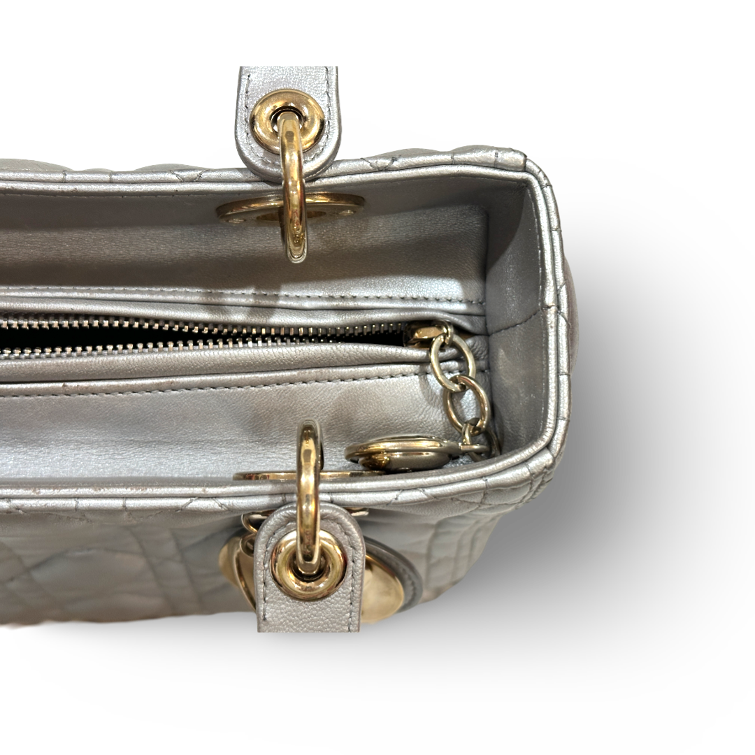 Dior Cannage Lambskin Medium Lady Bag Silver