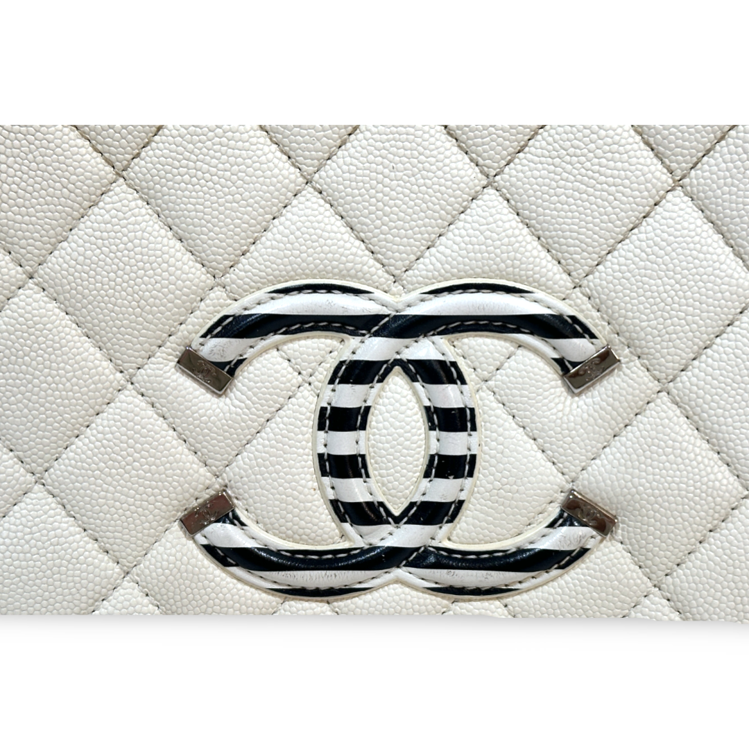 Chanel Caviar Medium Stripe Vanity Case White/Black