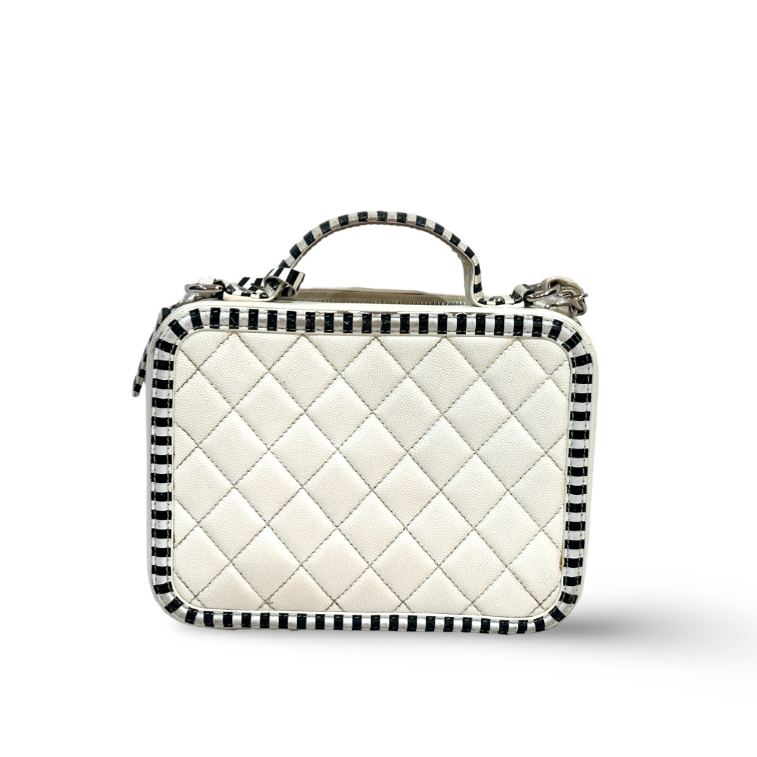 Chanel Caviar Medium Stripe Vanity Case White/Black