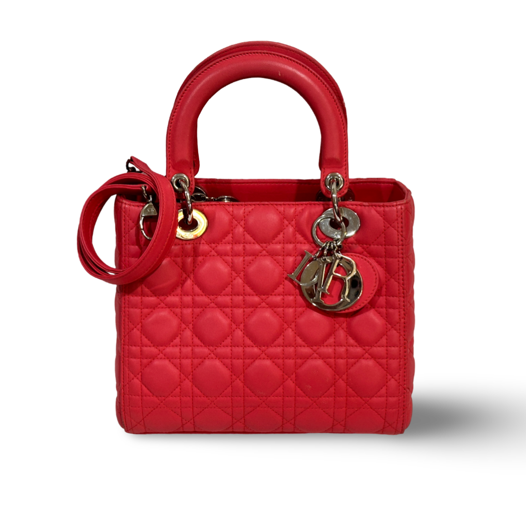 Dior Cannage Lambskin Medium Lady Bag Peach Pink