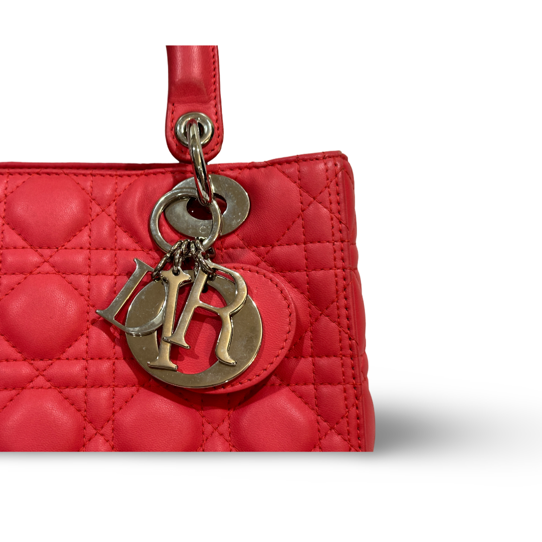 Dior Cannage Lambskin Medium Lady Bag Peach Pink