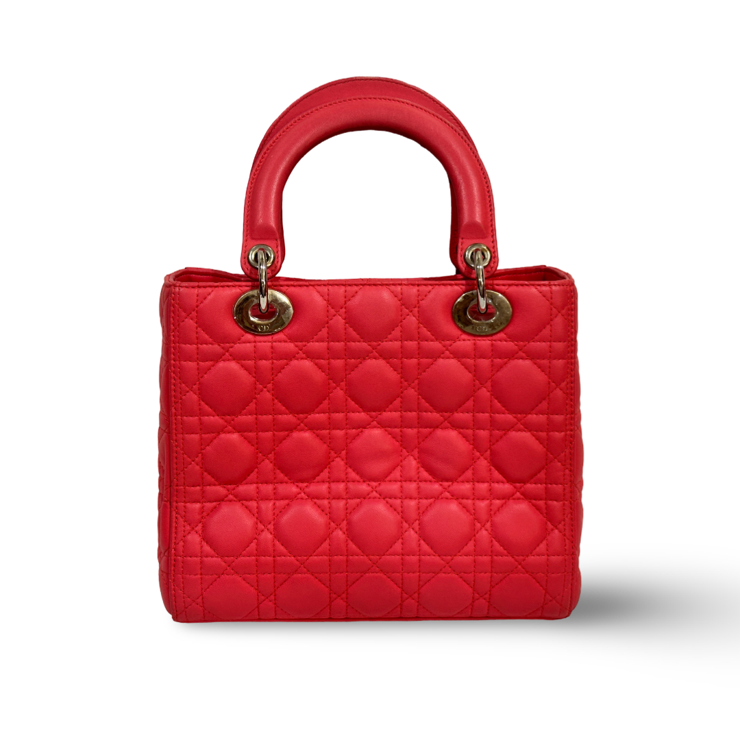 Dior Cannage Lambskin Medium Lady Bag Peach Pink