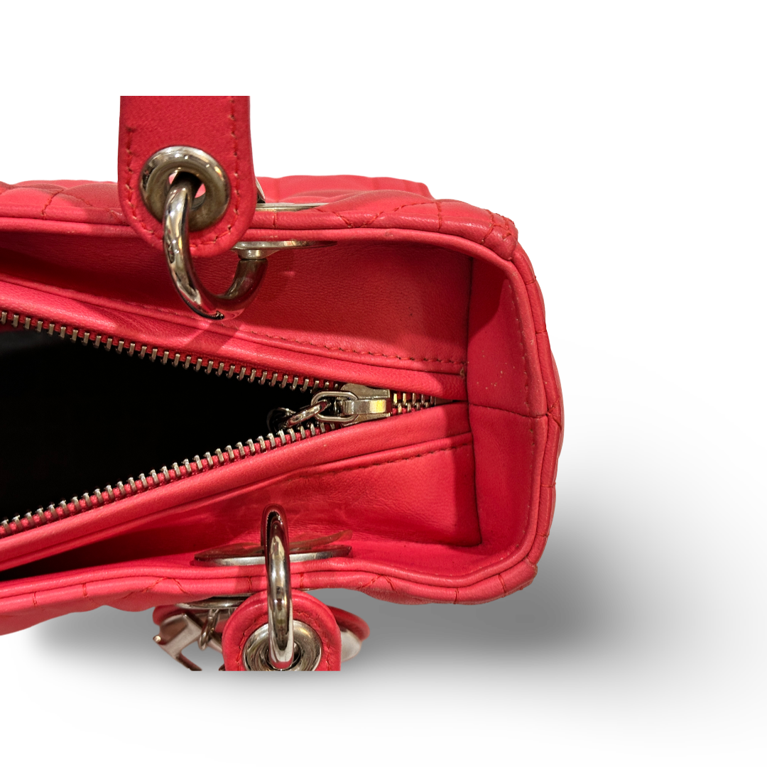 Dior Cannage Lambskin Medium Lady Bag Peach Pink