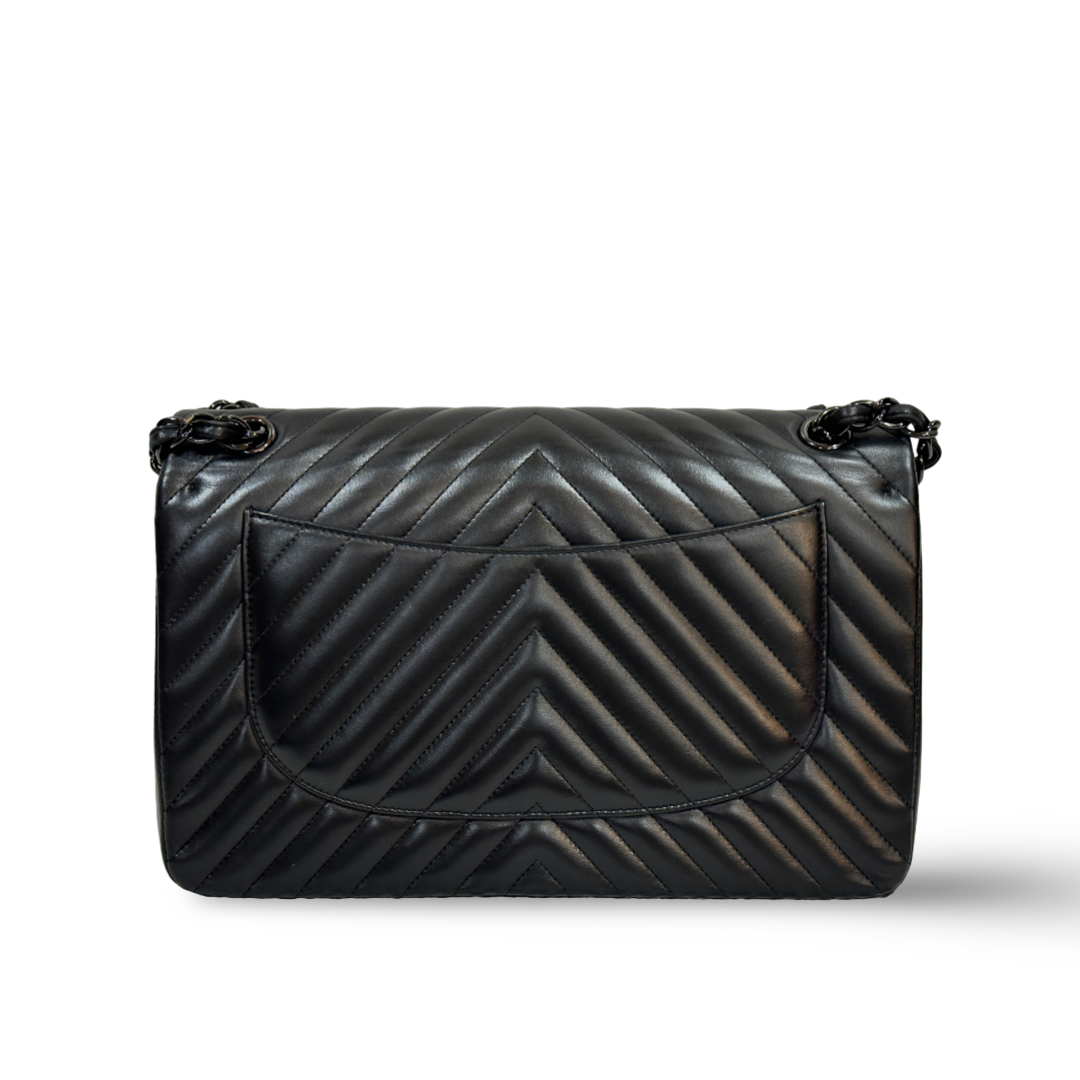 Chanel Chevron Lambskin Jumbo So Black Double Flap Black