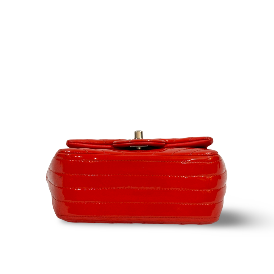 Chanel Chevron Patent Quilted Mini Square Single Flap Red