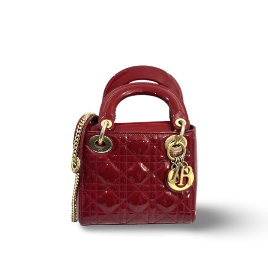 Dior Cannage Patent Mini Lady Bag Red