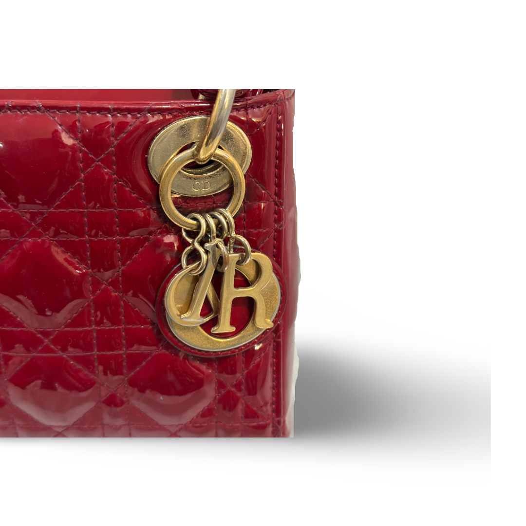Dior Cannage Patent Mini Lady Bag Red