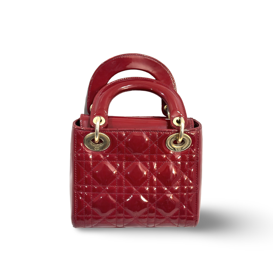 Dior Cannage Patent Mini Lady Bag Red
