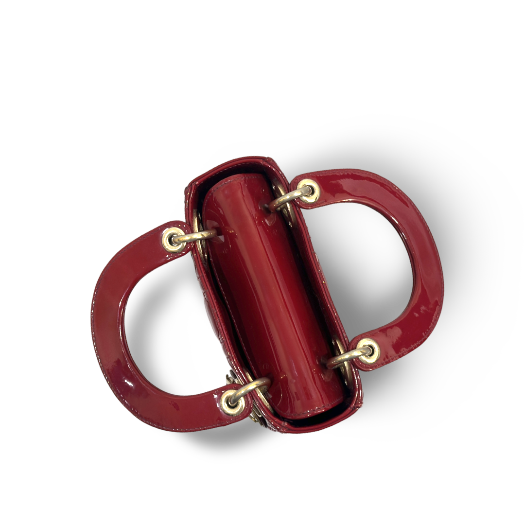 Dior Cannage Patent Mini Lady Bag Red