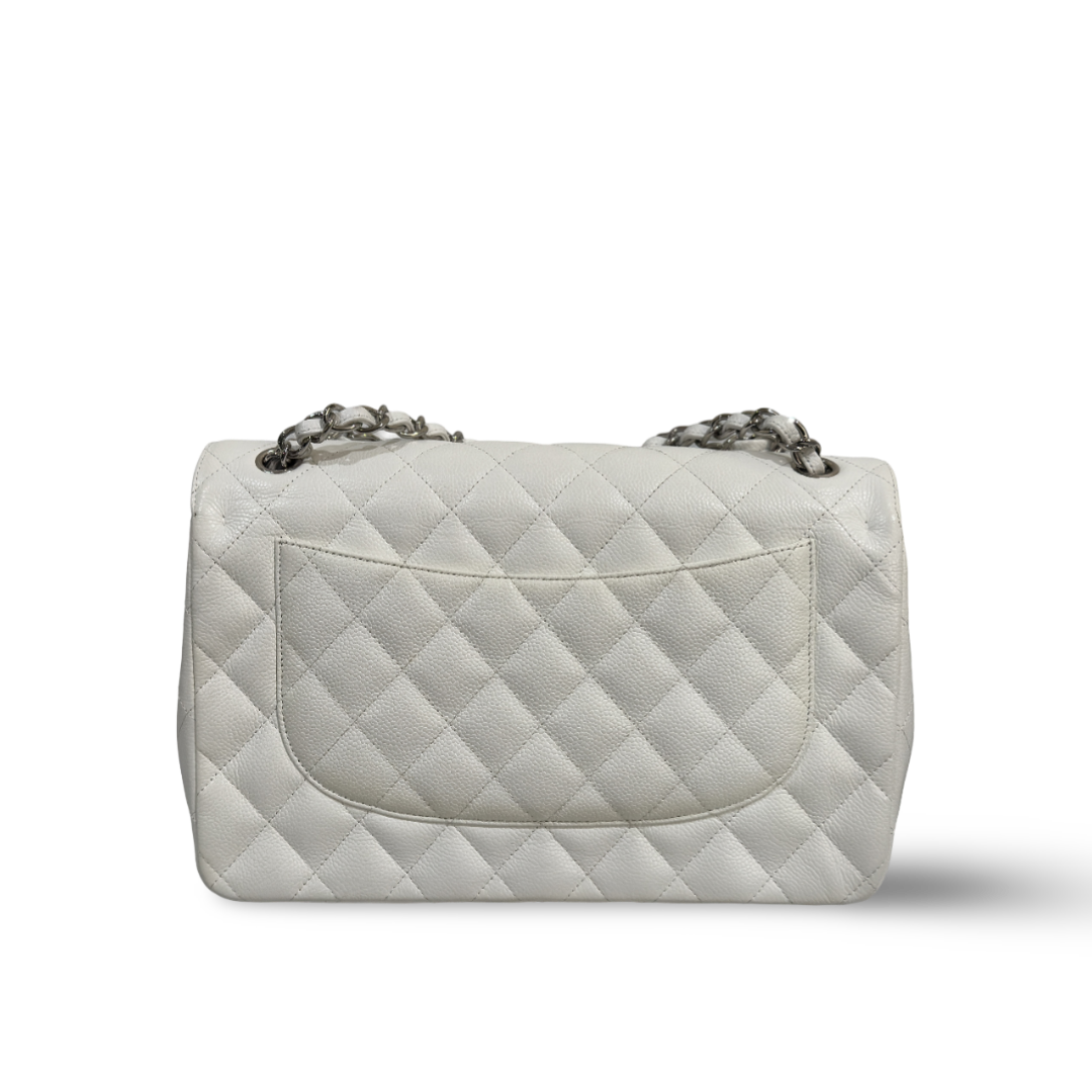 Chanel Classic Caviar Quilted Jumbo Double Flap White